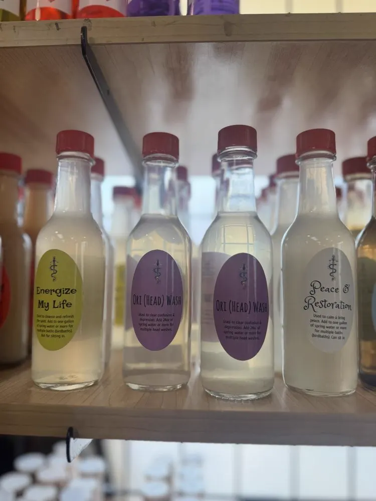 Bottled oils and waters on the shelf